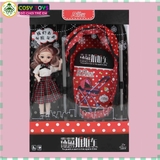 Đồ chơi búp bê xe nôi đẩy màu hồng cỡ lớn, có mái che nắng cho bé