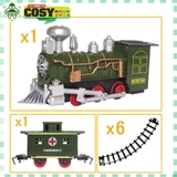 Đồ chơi đường ray xe lửa quân đội kèm toa hàng với đường ray dài cho bé