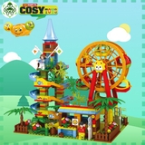 Đồ chơi lắp ghép xếp hình tháp cầu trượt đu quay kèm bi nhựa với 469 chi tiết