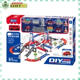 Đồ chơi lắp ráp mô hình đường tàu xe lửa chạy pin với đường ray lớn và nhiều toa tàu cho bé