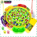 Đồ chơi câu cá chạy pin câu cỡ lớn bằng nam châm hoặc móc, có đèn và nhạc và đĩa xoay cho bé