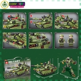 Đồ chơi lắp ghép xếp hình xe tăng quân sự 2 trong 1 (xe tăng - robot) với hơn 491 chi tiết