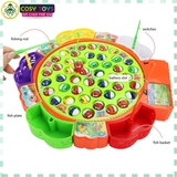 Đồ chơi câu cá chạy pin câu cỡ lớn bằng nam châm hoặc móc, có đèn và nhạc và đĩa xoay cho bé