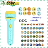 Đèn pin chiếu hình sắc nét với 80 hình động vật nhân vật hoạt hình kèm 10 thẻ xoay cho bé
