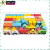 Bộ xếp hình thông minh bằng gỗ đa năng nhiều mẫu ghép và hình khối với 62 chi tiết cho bé