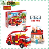 Đồ chơi lắp ghép xếp hình xe cứu hỏa cảnh sát có vòi rồng với 328 mảnh ghép