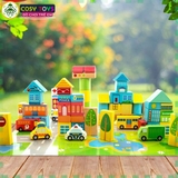 Bộ xếp hình thông minh bằng gỗ đa năng nhiều mẫu ghép và hình khối với 62 chi tiết cho bé