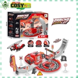 Đồ chơi mô hình bãi đỗ ô tô, trực thăng có nhà chứa, đường ray với hơn 28 chi tiết