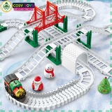 Đồ chơi lắp ghép đoàn tàu xe lửa đường ray mô hình giáng sinh kèm các mô hình ông già noel cho bé