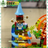 Đồ chơi lắp ghép xếp hình tháp cầu trượt đu quay kèm bi nhựa với 469 chi tiết