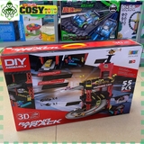 Hộp mô hình gara ô tô nhiều tầng kèm 04 xe ô tô và 01 máy bay trực thăng