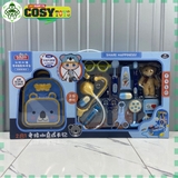 Đồ chơi balo gấu xanh 2 trong 1 kèm các dụng cụ bác sỹ khám bệnh cho bé khi chơi