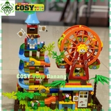 Đồ chơi lắp ghép xếp hình tháp cầu trượt đu quay kèm bi nhựa với 469 chi tiết