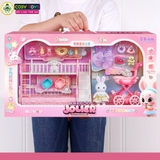 Đồ chơi búp bê mô hình ngôi nhà thỏ hồng cho bé