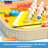 Bộ bàn cờ 5 trong 1 bằng gỗ gồm bàn bóng búng dây su, boling, banh ném và 4 quân cờ người cho bé