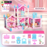 Đồ chơi lắp ghép ngôi nhà villa búp bê hai tầng với đầy đủ vật dụng, đồ dùng cho bé