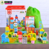 Bộ xếp hình thông minh bằng gỗ đa năng nhiều mẫu ghép và hình khối với 62 chi tiết cho bé