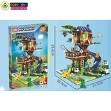 Đồ chơi lắp ghép xếp hình ngôi nhà trên cây hai tầng với 706 chi tiết