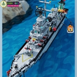 Đồ chơi lắp ghép xếp hình tàu chiến đấu cao cấp 6 trong 1 mẫu mới kèm trực thăng, tàu nhỏ và các nhân vật thủy thủ với 1456 mảnh ghép