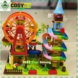 Đồ chơi lắp ghép xếp hình tháp cầu trượt đu quay kèm bi nhựa với 469 chi tiết