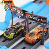 Đồ chơi mô hình đường đua hot weels với hai vòng trượt 360 độ và trạm phóng kèm xe đua cho bé