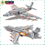 Đồ chơi lắp ghép xếp hình lắp ráp máy bay vận tải màu xám với 351 chi tiết