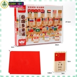 Bộ 100 quân cờ Domino lá cờ các quốc gia, xếp hình nhận biết Quốc kì các nước làm bằng gỗ tự nhiên cao cấp