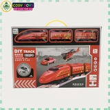 Đồ chơi đường ray xe lửa cứu hỏa màu đỏ với đường ray lắp ráp cho bé