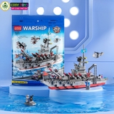 Đồ chơi lắp ghép xếp hình tàu chiến 24 trong 1 (dạng túi) kèm nhiều mẫu trực thăng, tàu nhỏ và các nhân vật thủy thủ với 554 mảnh ghép