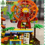 Đồ chơi lắp ghép xếp hình tháp cầu trượt đu quay kèm bi nhựa với 469 chi tiết