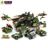 Đồ chơi lắp ghép xếp hình xe tăng nhiều nòng pháo kèm các xe nhỏ 6 trong 1 với 566 chi tiết