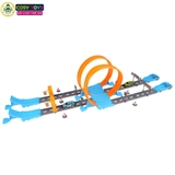 Đồ chơi mô hình đường đua hot weels với hai vòng trượt 360 độ và trạm phóng kèm xe đua cho bé
