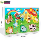 Đồ chơi tranh gỗ ghép 3D theo chủ đề kèm chữ cái tiếng anh, làm bằng gỗ thông an toàn cho bé