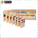Bộ 100 quân cờ Domino lá cờ các quốc gia, xếp hình nhận biết Quốc kì các nước làm bằng gỗ tự nhiên cao cấp