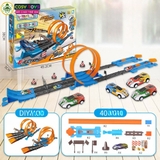 Đồ chơi mô hình đường đua hot weels với hai vòng trượt 360 độ và trạm phóng kèm xe đua cho bé