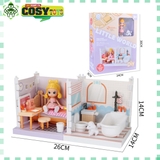 Đồ chơi ngôi nhà búp bê kèm mô hình phòng ngủ và nhà tắm cho bé