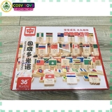 Bộ 100 quân cờ Domino lá cờ các quốc gia, xếp hình nhận biết Quốc kì các nước làm bằng gỗ tự nhiên cao cấp