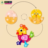 Đồ chơi tranh gỗ ghép 3 trong 1 theo chủ đề, làm bằng gỗ thông an toàn cho bé