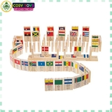 Bộ 100 quân cờ Domino lá cờ các quốc gia, xếp hình nhận biết Quốc kì các nước làm bằng gỗ tự nhiên cao cấp