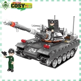 Đồ chơi lắp ghép xếp hình xe tăng quân sự có khớp xoay linh hoạt với 607 mảnh ghép