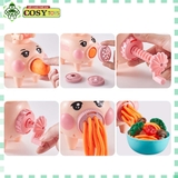 Hộp đất nặn hình con heo với các khuôn làm đồ ăn đủ màu sắc