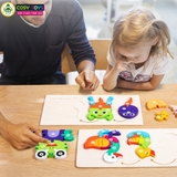 Đồ chơi tranh gỗ ghép 3 trong 1 theo chủ đề, làm bằng gỗ thông an toàn cho bé