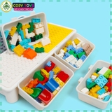 Đồ chơi bàn chơi xếp hình lắp ghép cầu trượt đa năng kèm ghế ngồi với 110 chi tiết cho bé