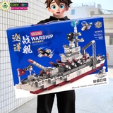Đồ chơi lắp ghép xếp hình tàu chiến 24 trong 1 kèm nhiều mẫu trực thăng, tàu nhỏ và các nhân vật thủy thủ với 651 mảnh ghép