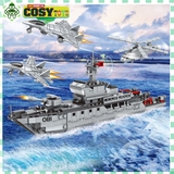 Đồ chơi xếp hình lắp ghép tàu hải quân kèm máy bay cùng thủy thủ đoàn với 414 mảnh ghép cho bé