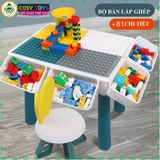 Đồ chơi bàn chơi xếp hình lắp ghép cầu trượt đa năng kèm ghế ngồi với 110 chi tiết cho bé