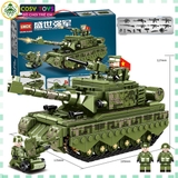 Đồ chơi lắp ghép xếp hình mô hình xe t.ăng màu xanh ghi với 528 chi tiết