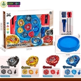 Đồ chơi đấu trường con quay gồm 4 con quay bằng thép kèm tay quay 2 chiều cho bé