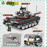 Đồ chơi lắp ghép xếp hình xe tăng quân sự có khớp xoay linh hoạt với 607 mảnh ghép
