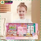 Đồ chơi búp bê mô hình phòng bếp của thỏ hồng cho bé